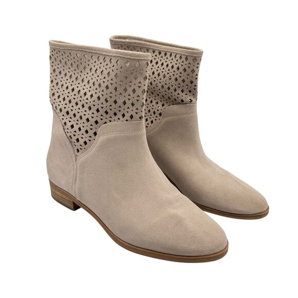 MICHAEL Michael Kors Sunny Neutral Suede Leather Laser Cut Pull On Bootie Boots - Picture 7 of 12